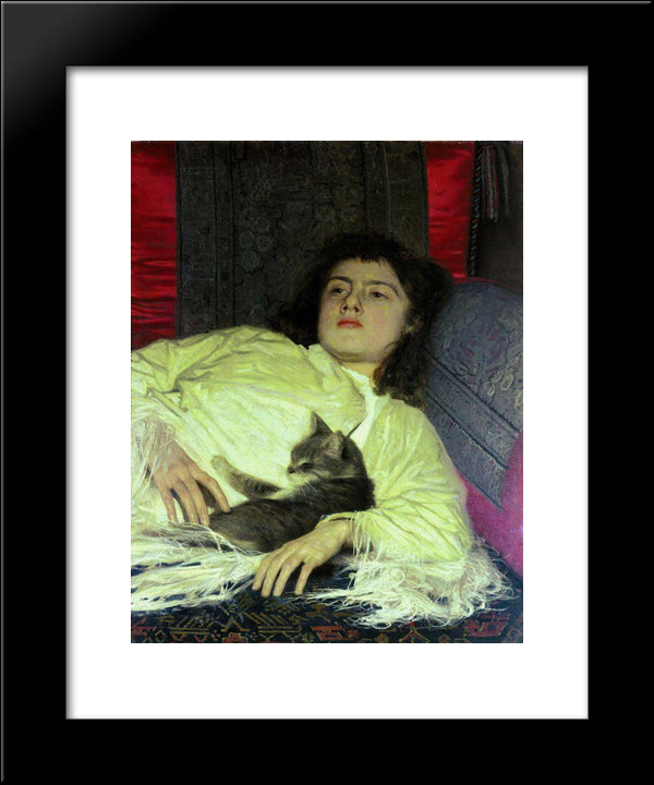 Girl With A Cat 20x24 Black Modern Wood Framed Art Print Poster by Kramskoy, Ivan