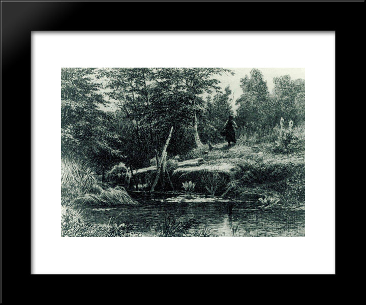 Bridge 20x24 Black Modern Wood Framed Art Print Poster by Shishkin, Ivan