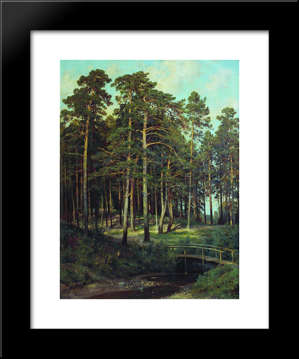 Bridge In The Forest 20x24 Black Modern Wood Framed Art Print Poster by Shishkin, Ivan