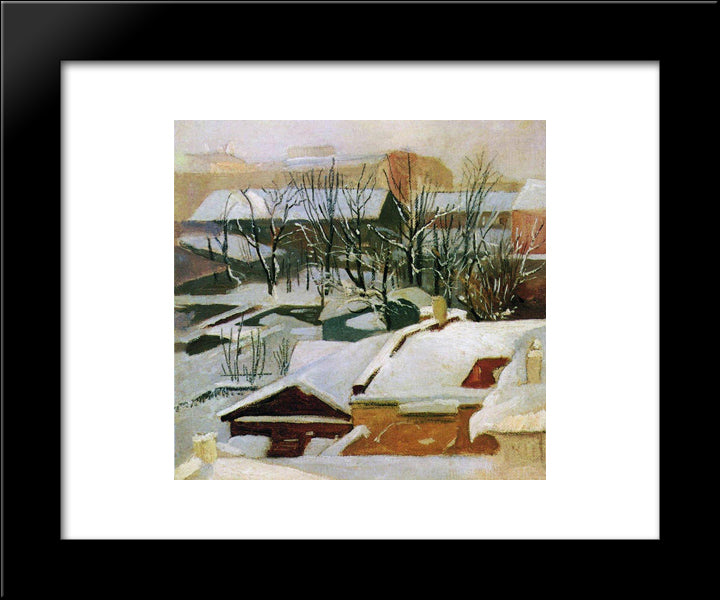 City Roofs In Winter 20x24 Black Modern Wood Framed Art Print Poster by Shishkin, Ivan