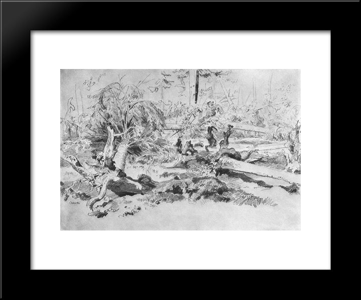 Fallen Tree 20x24 Black Modern Wood Framed Art Print Poster by Shishkin, Ivan