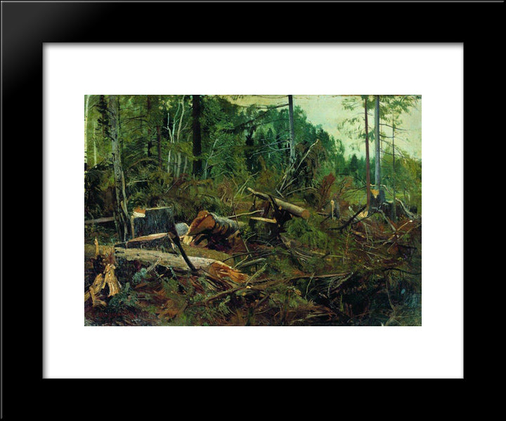 Felling 20x24 Black Modern Wood Framed Art Print Poster by Shishkin, Ivan
