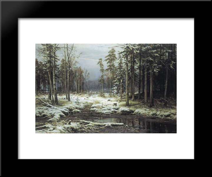 First Snow 20x24 Black Modern Wood Framed Art Print Poster by Shishkin, Ivan