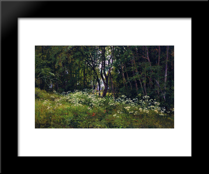 Flowers On The Forest Edge 20x24 Black Modern Wood Framed Art Print Poster by Shishkin, Ivan