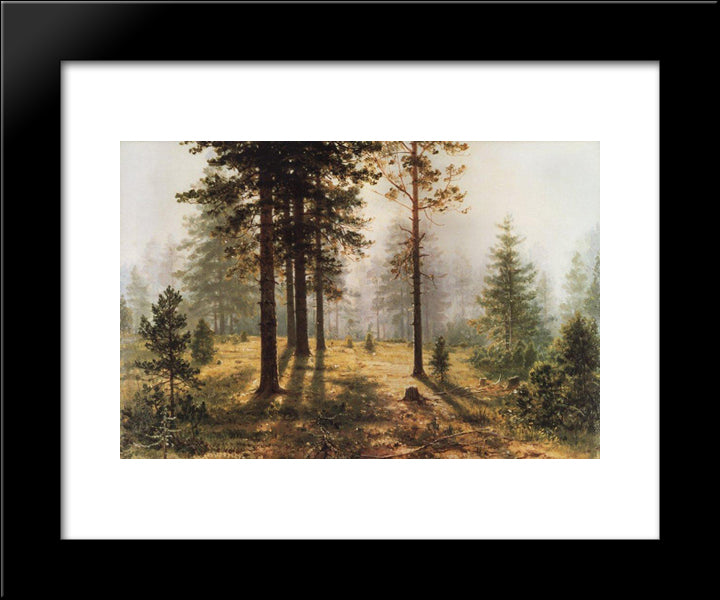 Fog In The Forest 20x24 Black Modern Wood Framed Art Print Poster by Shishkin, Ivan