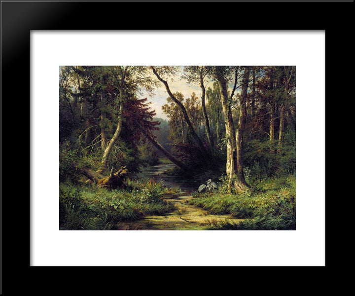 Forest Landscape With Herons 20x24 Black Modern Wood Framed Art Print Poster by Shishkin, Ivan