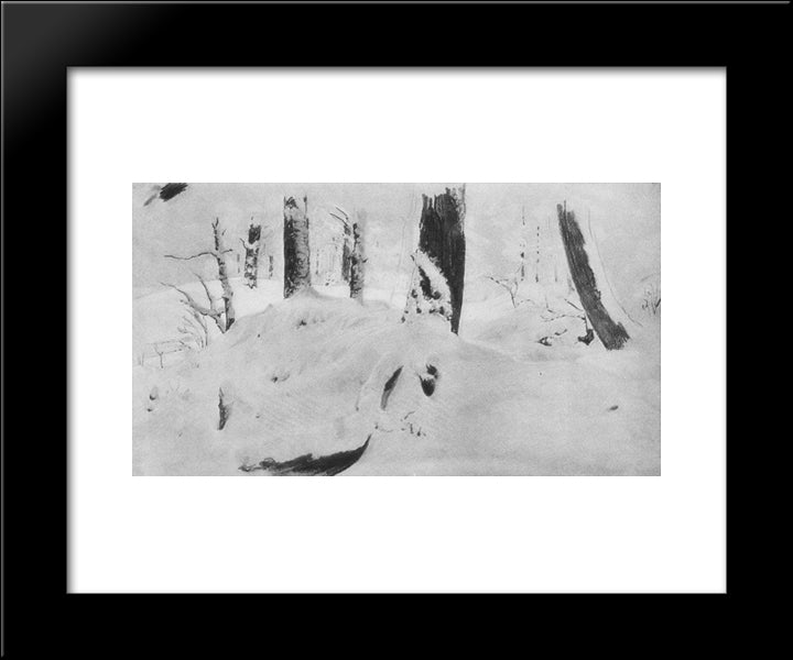 Forest Under The Snow 20x24 Black Modern Wood Framed Art Print Poster by Shishkin, Ivan