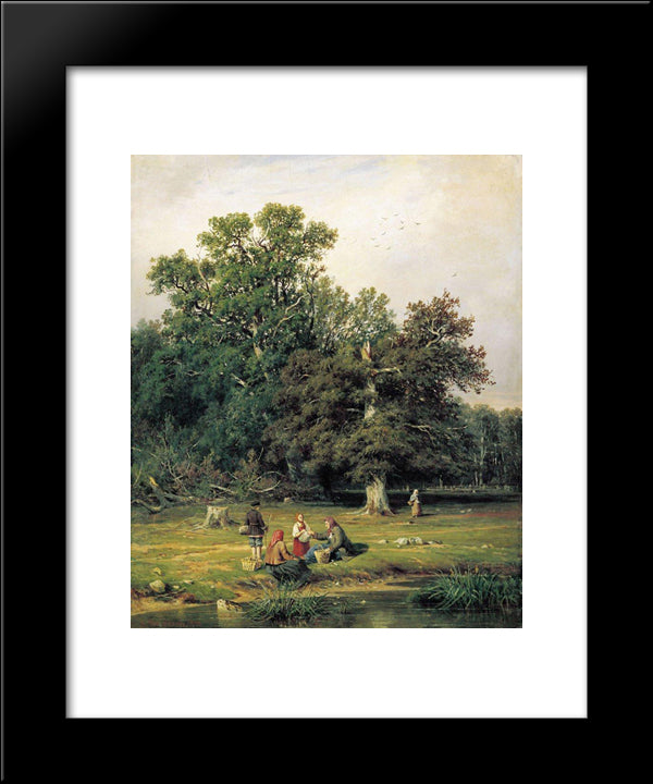 Gathering Mushrooms 20x24 Black Modern Wood Framed Art Print Poster by Shishkin, Ivan
