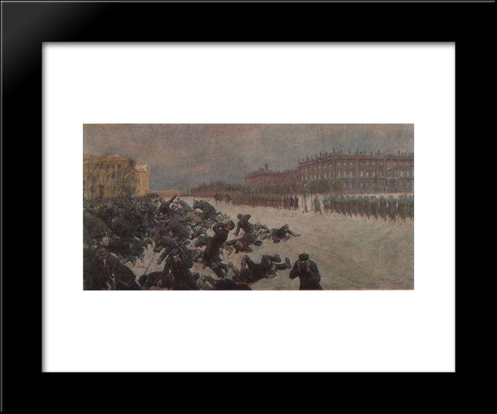 Bloody Sunday. Shooting Workers Near The Winter Palace January 9, 1905. 20x24 Black Modern Wood Framed Art Print Poster by Vladimirov, Ivan