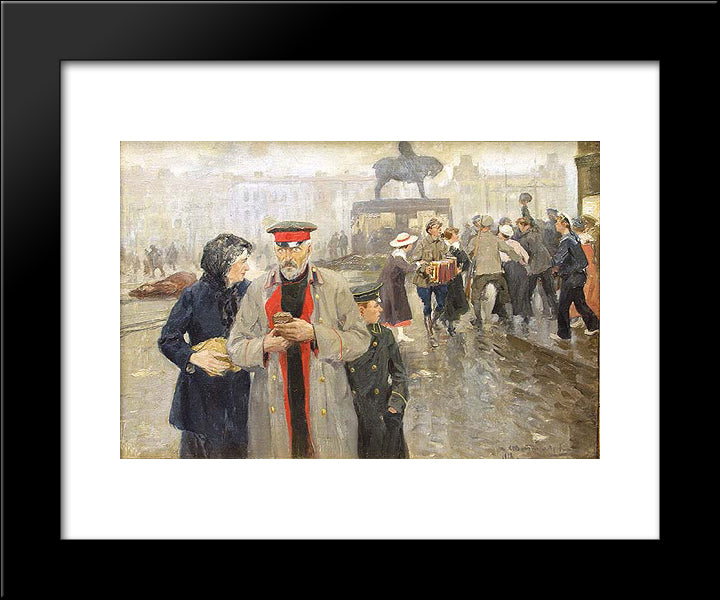 On The Streets Of Petrograd 20x24 Black Modern Wood Framed Art Print Poster by Vladimirov, Ivan