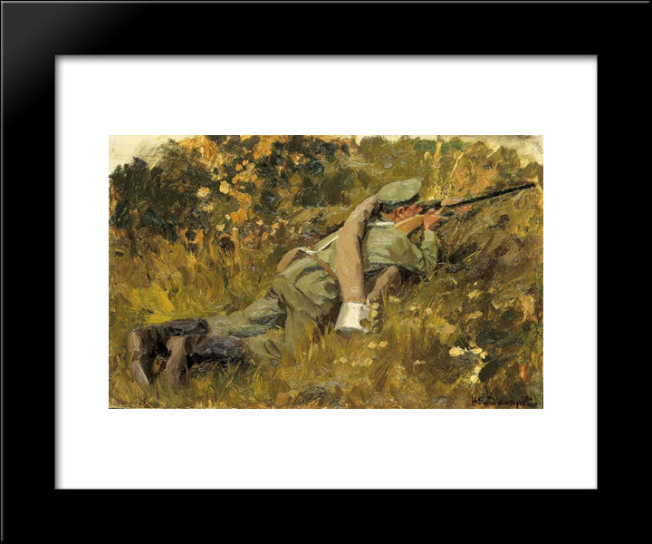 The Soldier On The Position 20x24 Black Modern Wood Framed Art Print Poster by Vladimirov, Ivan