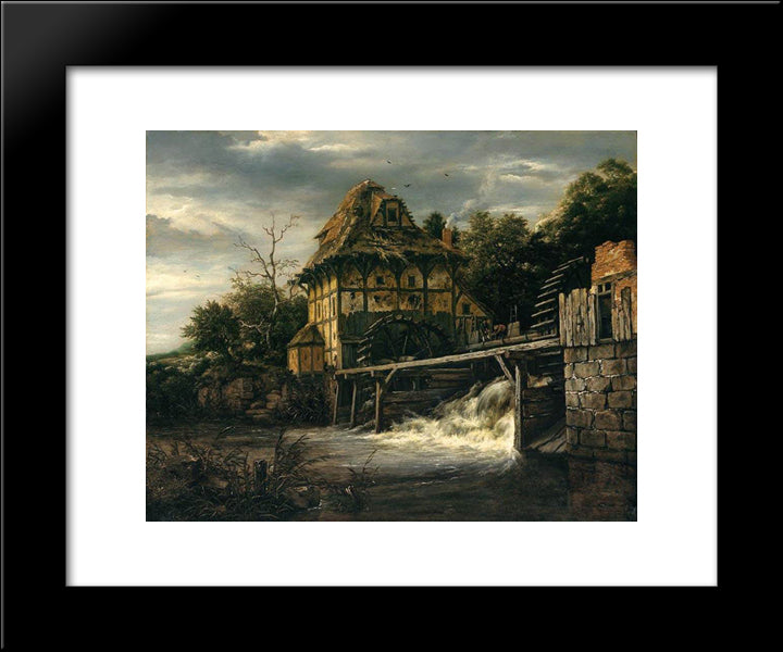 Two Undershot Watermills With Men Opening A Sluice 20x24 Black Modern Wood Framed Art Print Poster by van Ruisdael, Jacob Isaakszoon