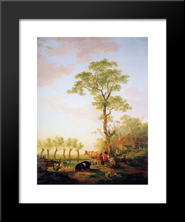 Dutch Landscape With Cattle And Farm 20x24 Black Modern Wood Framed Art Print Poster by van Strij, Jacob