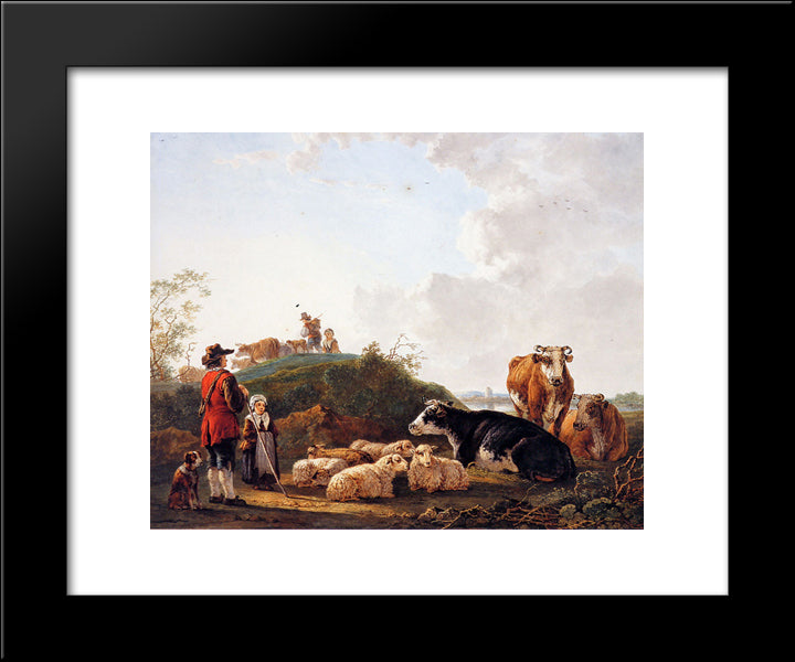 Herdsman With Resting Cattle 20x24 Black Modern Wood Framed Art Print Poster by van Strij, Jacob