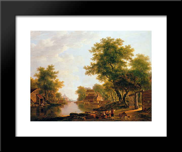 Landscape With River Near Dordrecht 20x24 Black Modern Wood Framed Art Print Poster by van Strij, Jacob