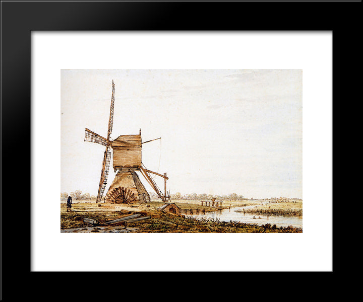 Landscape With Watermill 20x24 Black Modern Wood Framed Art Print Poster by van Strij, Jacob