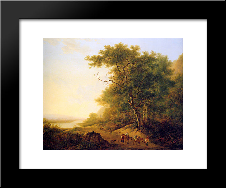 Mountainous Landscape With Travellers Sun__Mountainous-Landscape-With-Travellers 20x24 Black Modern Wood Framed Art Print Poster by van Strij, Jacob