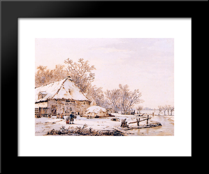 Winter Landscape With Farm 20x24 Black Modern Wood Framed Art Print Poster by van Strij, Jacob