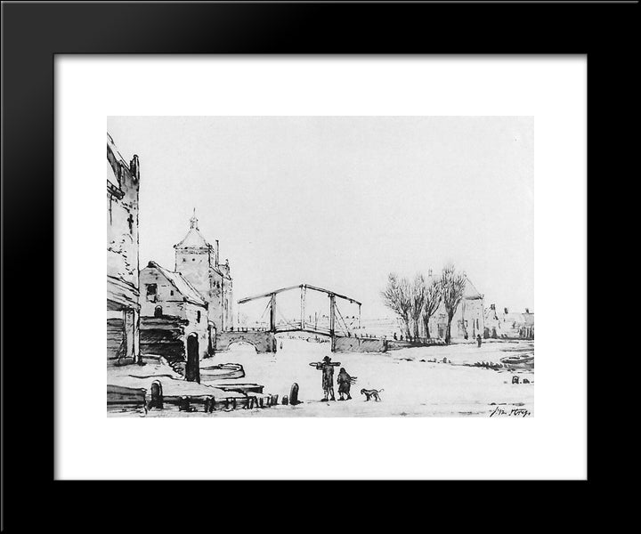 Winterscene At Spuipoort 20x24 Black Modern Wood Framed Art Print Poster by van Strij, Jacob