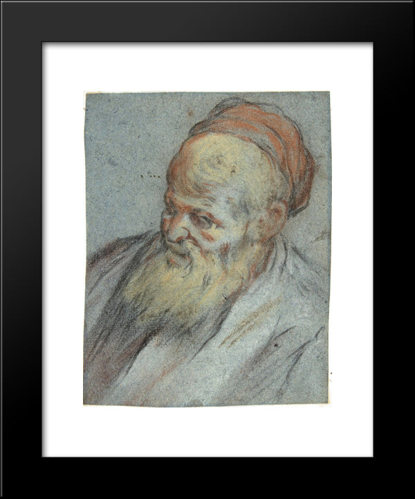 Bust-Length Study Of A Bearded Man With Cap In Three-Quarter View 20x24 Black Modern Wood Framed Art Print Poster by Bassano, Jacopo