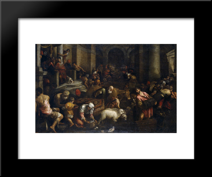 Expulsion Of The Merchants From The Temple 20x24 Black Modern Wood Framed Art Print Poster by Bassano, Jacopo