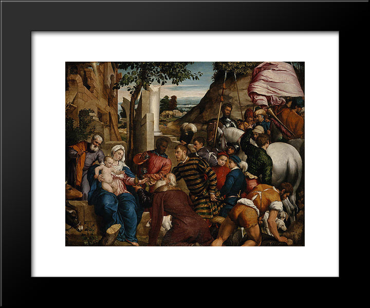 The Adoration Of The Kings 20x24 Black Modern Wood Framed Art Print Poster by Bassano, Jacopo