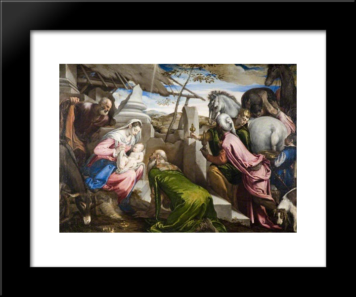 The Adoration Of The Magi 20x24 Black Modern Wood Framed Art Print Poster by Bassano, Jacopo