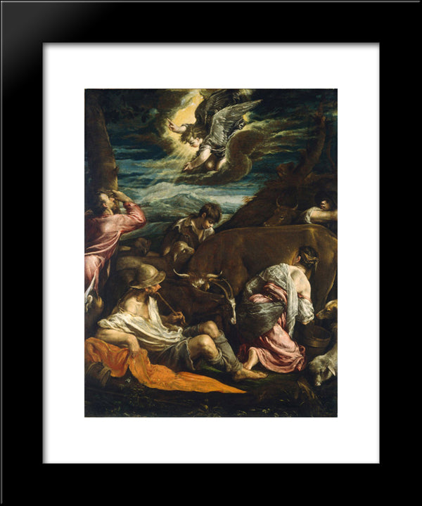 The Annunciation To The Shepherds 20x24 Black Modern Wood Framed Art Print Poster by Bassano, Jacopo