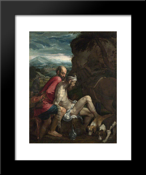 The Good Samaritan 20x24 Black Modern Wood Framed Art Print Poster by Bassano, Jacopo