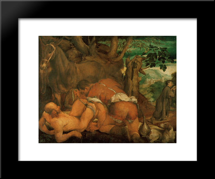 The Good Samaritan 1550 20x24 Black Modern Wood Framed Art Print Poster by Bassano, Jacopo