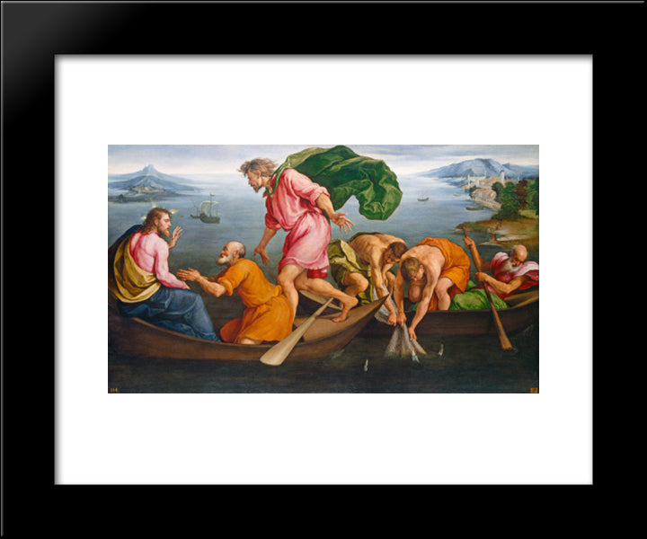 The Miraculous Draught Of Fishes 20x24 Black Modern Wood Framed Art Print Poster by Bassano, Jacopo