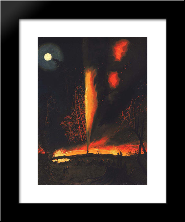 Burning Oil Well At Night, Near Rouseville, Pennsylvania 20x24 Black Modern Wood Framed Art Print Poster by Hamilton, James
