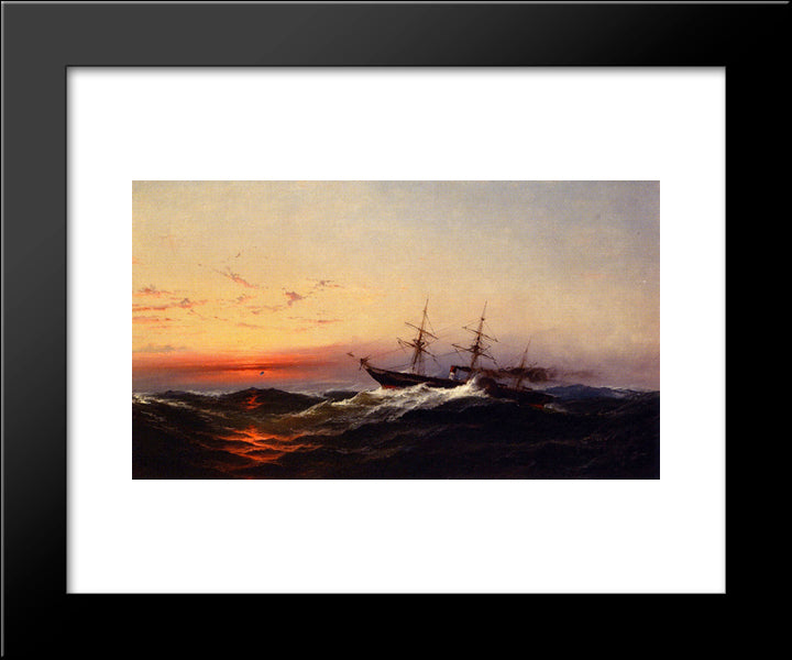 Sunset On A Rough Sea 20x24 Black Modern Wood Framed Art Print Poster by Hamilton, James