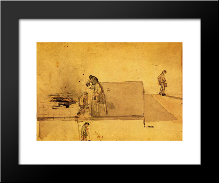 A Fire At Pomfret 20x24 Black Modern Wood Framed Art Print Poster by Whistler, James McNeill