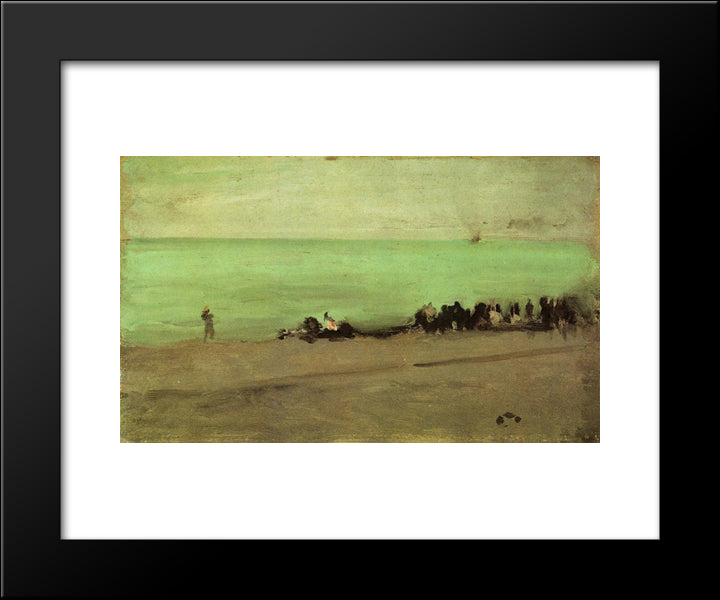 Blue And Silver Boat Entering Pourville 20x24 Black Modern Wood Framed Art Print Poster by Whistler, James McNeill