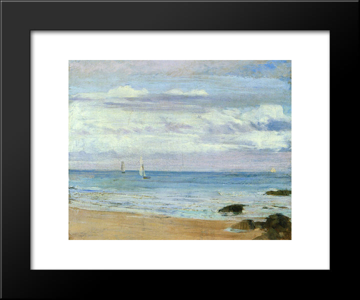 Blue And Silver Trouville 20x24 Black Modern Wood Framed Art Print Poster by Whistler, James McNeill