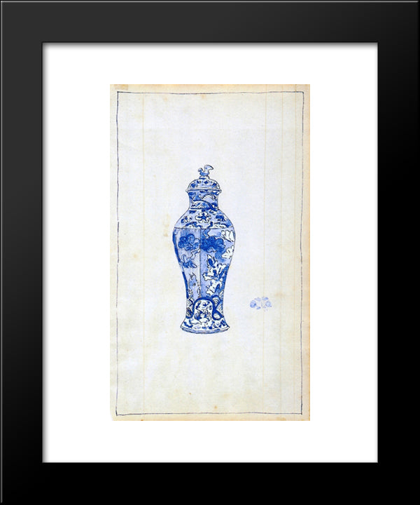 Blue And White Covered Urn 20x24 Black Modern Wood Framed Art Print Poster by Whistler, James McNeill