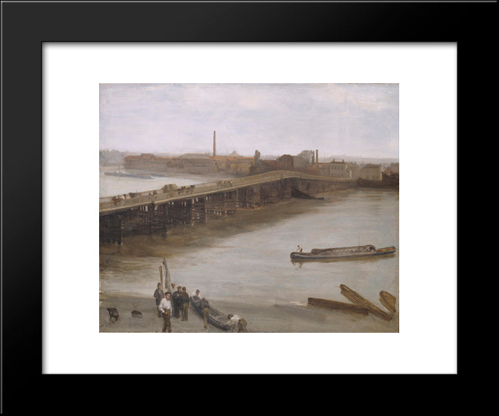 Brown And Silver Old Battersea Bridge 20x24 Black Modern Wood Framed Art Print Poster by Whistler, James McNeill