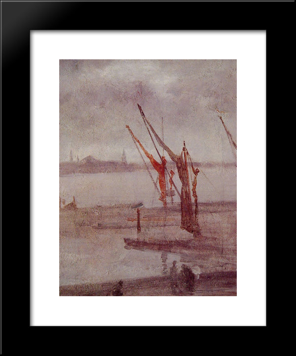 Chelsea Wharf Grey And Silver 20x24 Black Modern Wood Framed Art Print Poster by Whistler, James McNeill