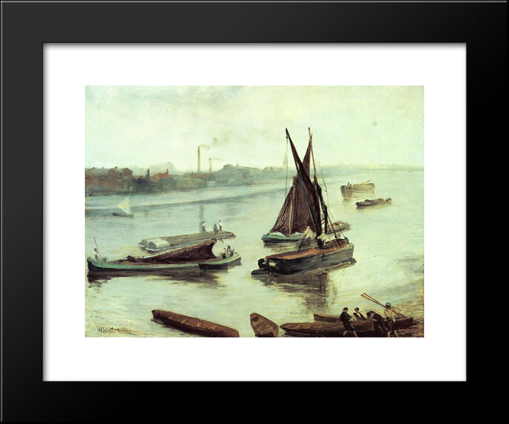Grey And Silver Old Battersea Reach 20x24 Black Modern Wood Framed Art Print Poster by Whistler, James McNeill