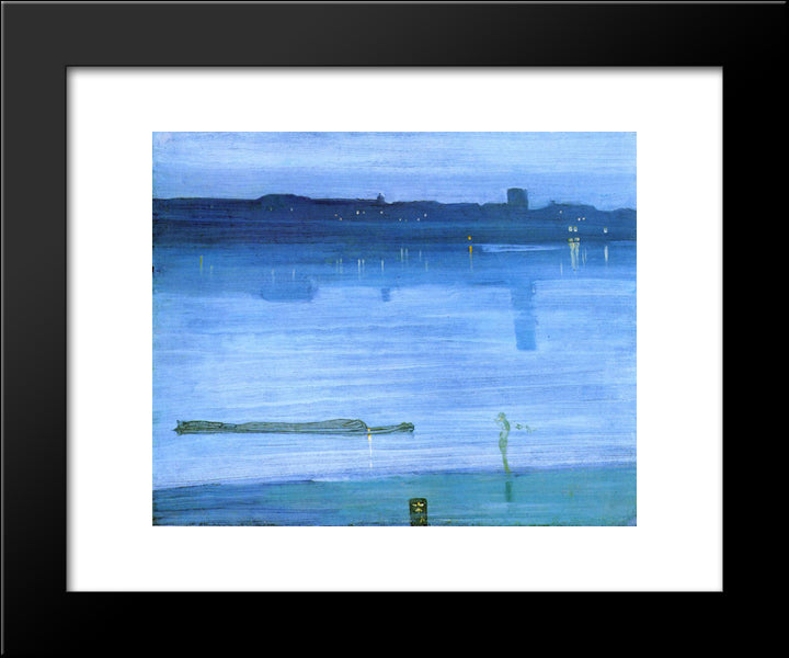 Nocturne, Blue And Silver Chelsea 20x24 Black Modern Wood Framed Art Print Poster by Whistler, James McNeill