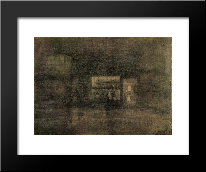 Nocturne Black And Gold - The Rag Shop, Chelsea 20x24 Black Modern Wood Framed Art Print Poster by Whistler, James McNeill