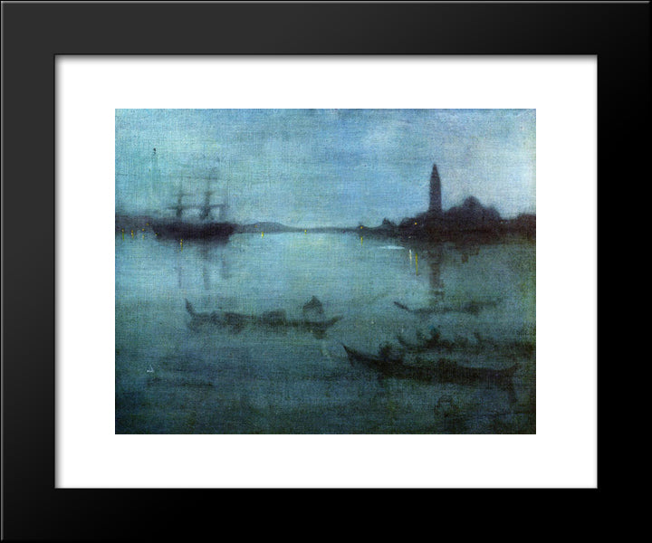 Nocturne In Blue And Silver, The Lagoon, Venice 20x24 Black Modern Wood Framed Art Print Poster by Whistler, James McNeill