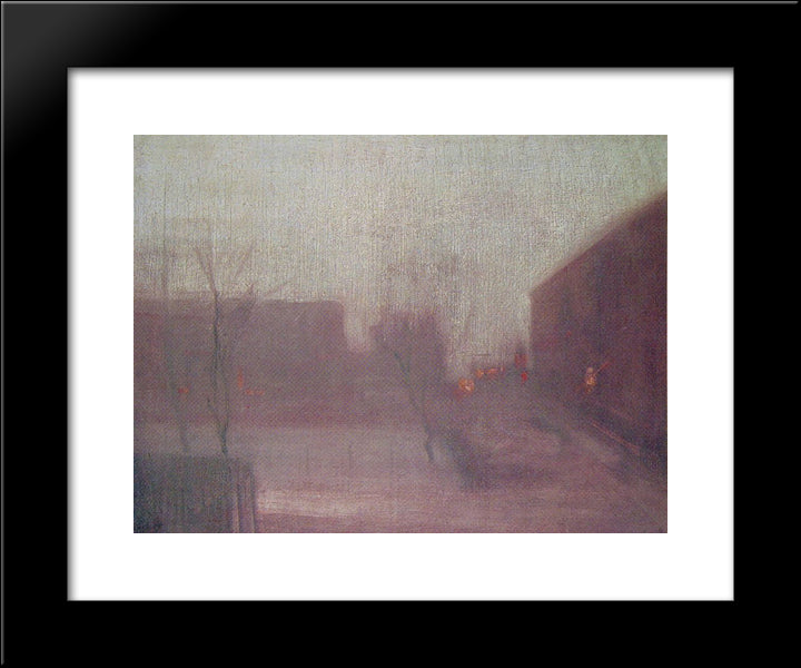Nocturne Trafalgar Square Chelsea Snow 20x24 Black Modern Wood Framed Art Print Poster by Whistler, James McNeill