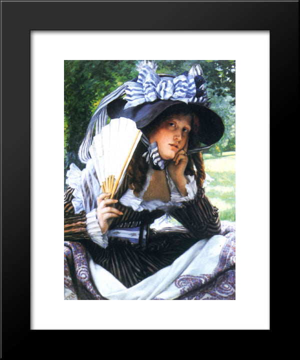 Girl With A Fan 20x24 Black Modern Wood Framed Art Print Poster by Tissot, James