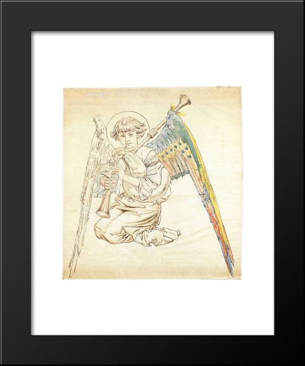 Angel With Flutes 20x24 Black Modern Wood Framed Art Print Poster by Matejko, Jan