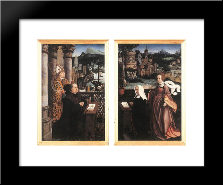 Donor With St. Nicholas And His Wife With St. Godelina 20x24 Black Modern Wood Framed Art Print Poster by Provoost, Jan