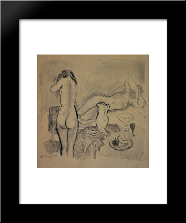 Two Nudes In Studio 20x24 Black Modern Wood Framed Art Print Poster by Sluyters, Jan