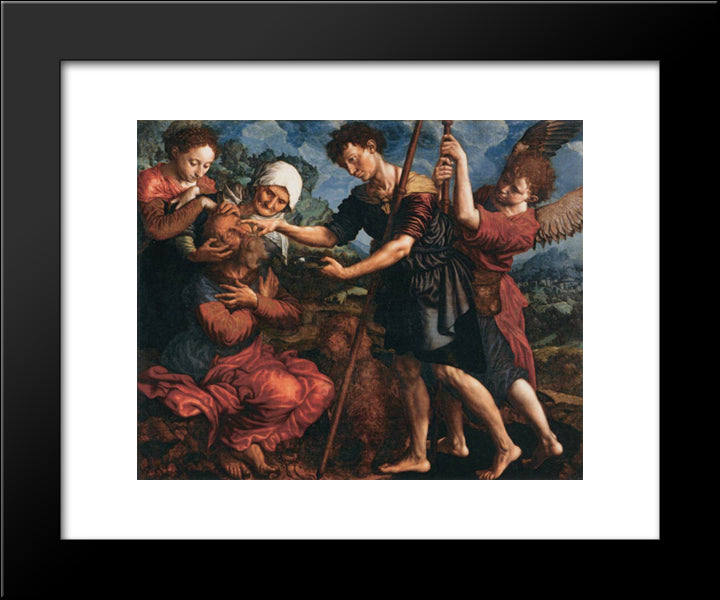 Tobias Restores His Father'S Sight 20x24 Black Modern Wood Framed Art Print Poster by Hemessen, Jan van