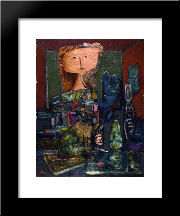 Woman With A Cat 20x24 Black Modern Wood Framed Art Print Poster by Adler, Jankel